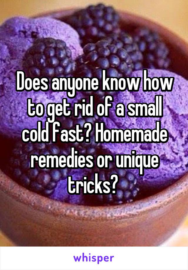 Does anyone know how to get rid of a small cold fast? Homemade remedies or unique tricks? 