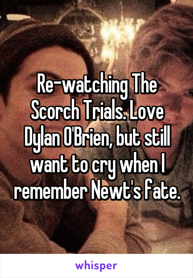 Re-watching The Scorch Trials. Love Dylan O'Brien, but still want to cry when I remember Newt's fate.