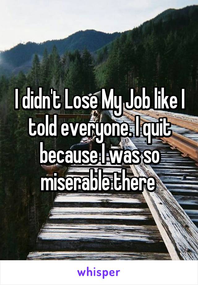 I didn't Lose My Job like I told everyone. I quit because I was so miserable there 