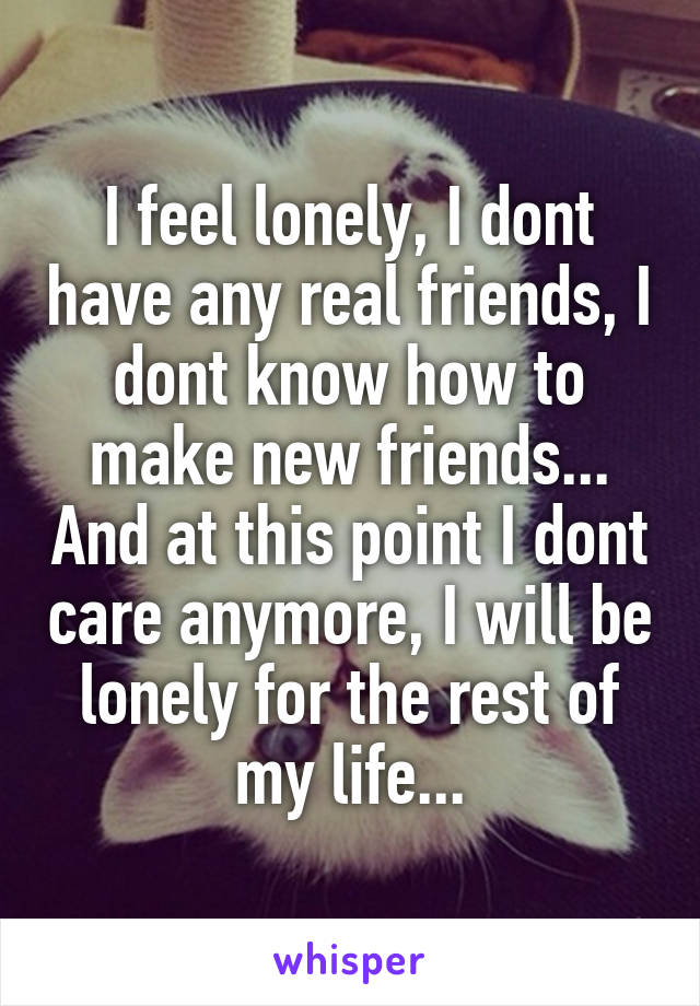I feel lonely, I dont have any real friends, I dont know how to make new friends... And at this point I dont care anymore, I will be lonely for the rest of my life...
