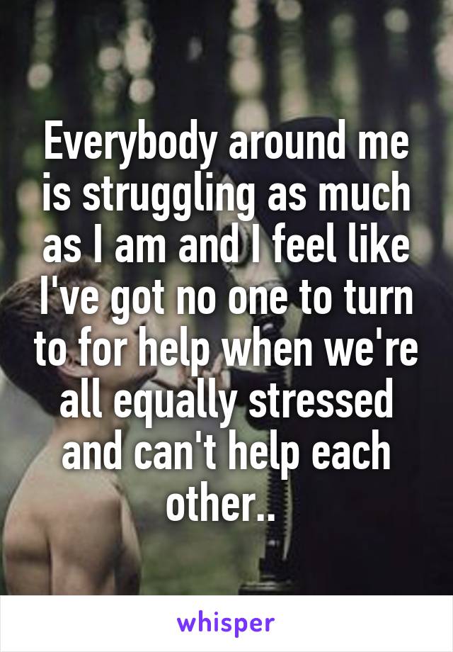 Everybody around me is struggling as much as I am and I feel like I've got no one to turn to for help when we're all equally stressed and can't help each other.. 