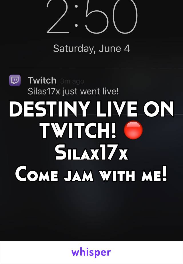 DESTINY LIVE ON TWITCH! 🔴
Silax17x 
Come jam with me! 