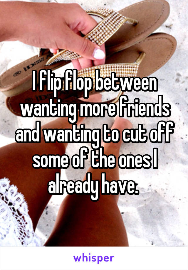 I flip flop between wanting more friends and wanting to cut off some of the ones I already have. 