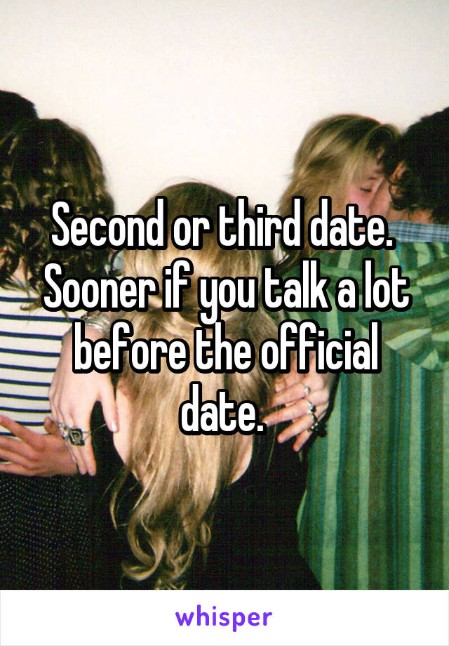 Second or third date.  Sooner if you talk a lot before the official date. 