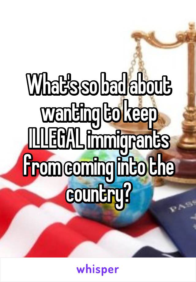 What's so bad about wanting to keep ILLEGAL immigrants from coming into the country?