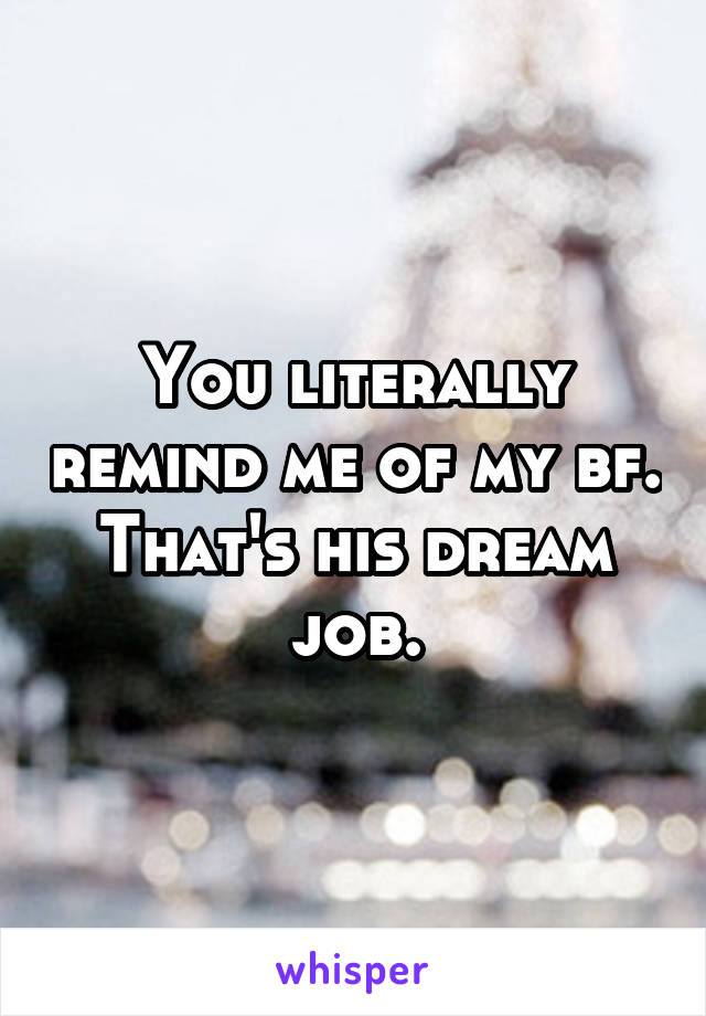 You literally remind me of my bf. That's his dream job.