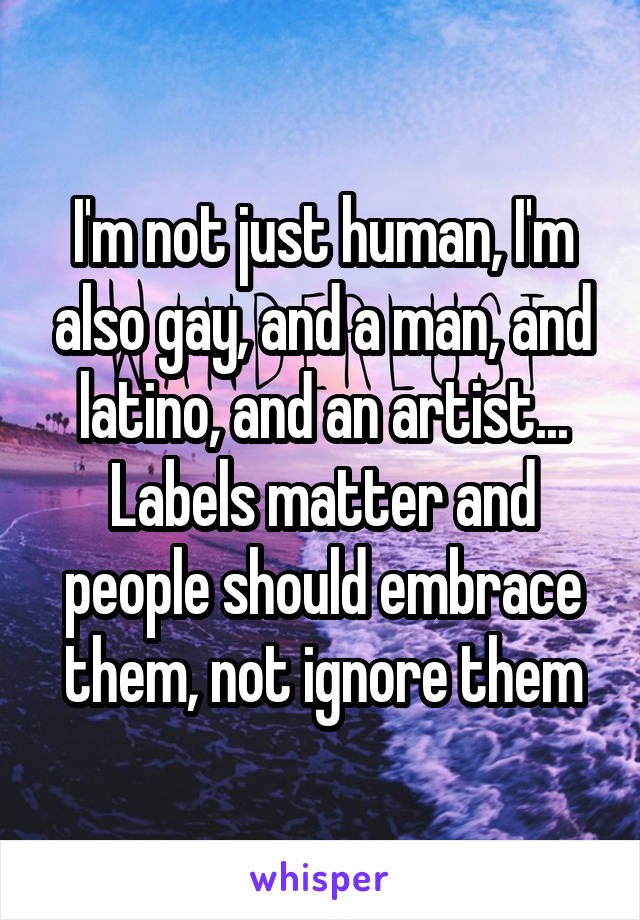 I'm not just human, I'm also gay, and a man, and latino, and an artist... Labels matter and people should embrace them, not ignore them