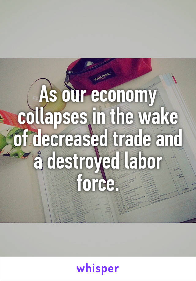 As our economy collapses in the wake of decreased trade and a destroyed labor force.