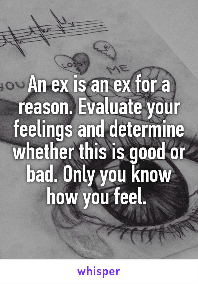 An ex is an ex for a reason. Evaluate your feelings and determine whether this is good or bad. Only you know how you feel. 