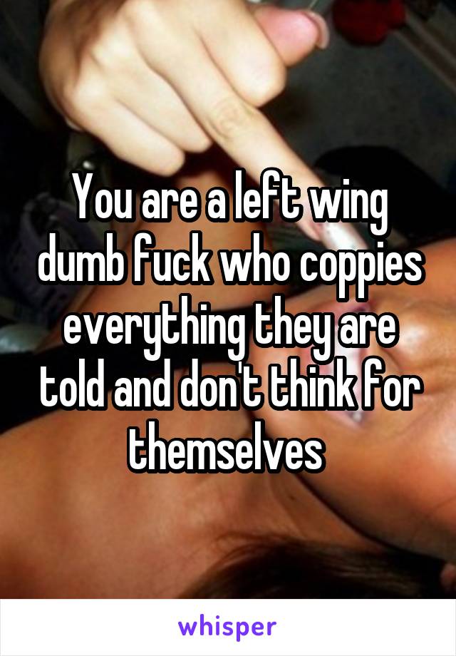 You are a left wing dumb fuck who coppies everything they are told and don't think for themselves 