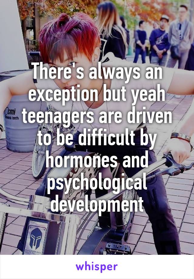 There's always an exception but yeah teenagers are driven to be difficult by hormones and psychological development