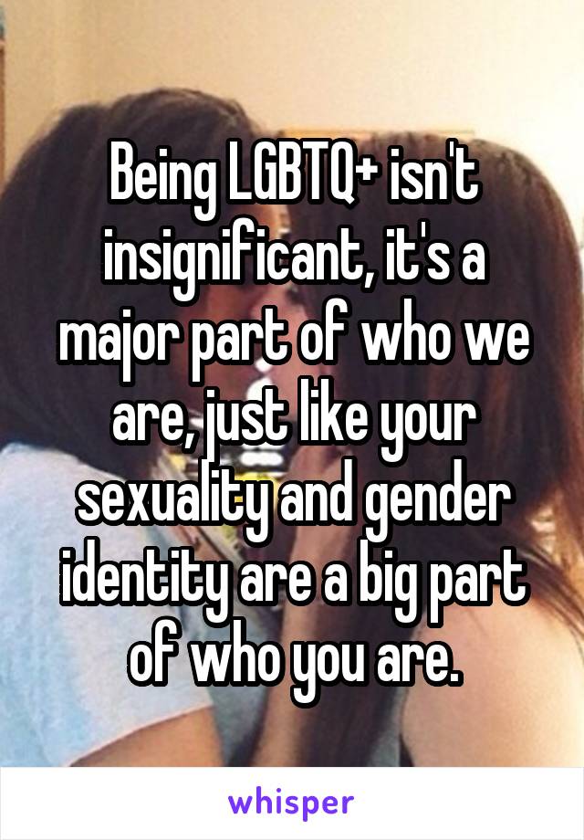 Being LGBTQ+ isn't insignificant, it's a major part of who we are, just like your sexuality and gender identity are a big part of who you are.