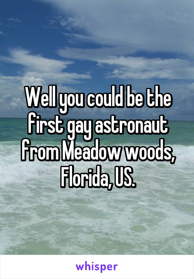 Well you could be the first gay astronaut from Meadow woods, Florida, US.
