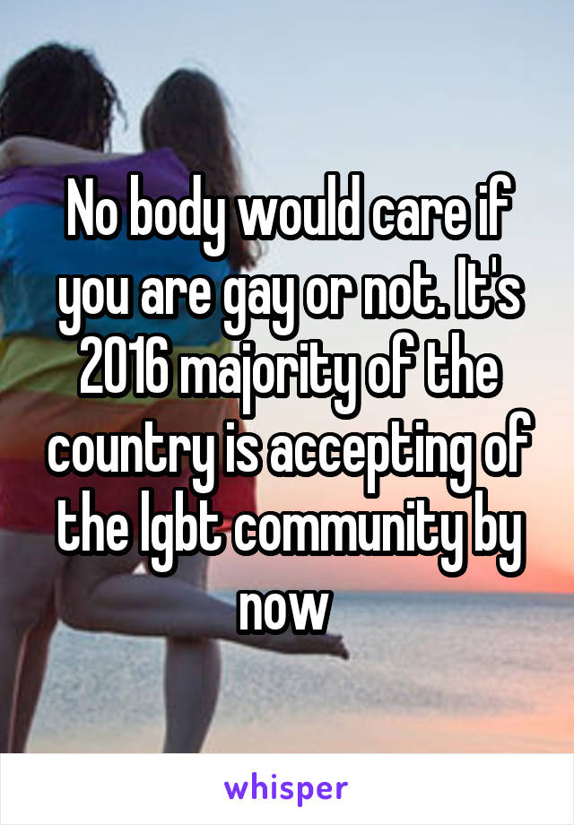 No body would care if you are gay or not. It's 2016 majority of the country is accepting of the lgbt community by now 