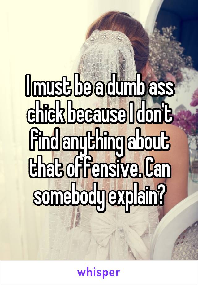 I must be a dumb ass chick because I don't find anything about that offensive. Can somebody explain?