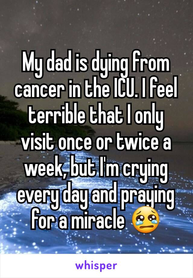 My dad is dying from cancer in the ICU. I feel terrible that I only visit once or twice a week, but I'm crying every day and praying for a miracle 😢