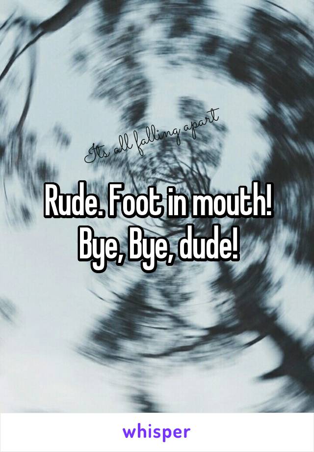 Rude. Foot in mouth! Bye, Bye, dude!