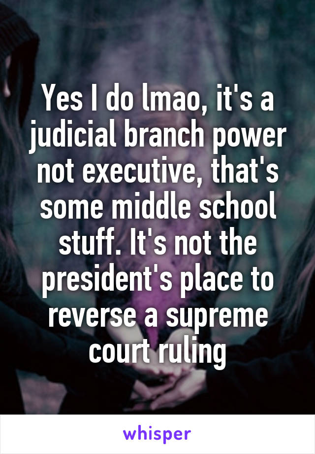 Yes I do lmao, it's a judicial branch power not executive, that's some middle school stuff. It's not the president's place to reverse a supreme court ruling