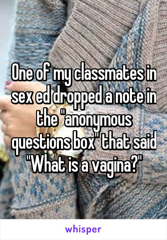 One of my classmates in sex ed dropped a note in the "anonymous questions box" that said "What is a vagina?"