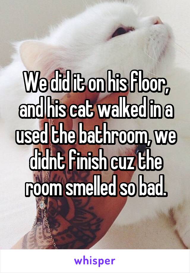 We did it on his floor, and his cat walked in a used the bathroom, we didnt finish cuz the room smelled so bad.