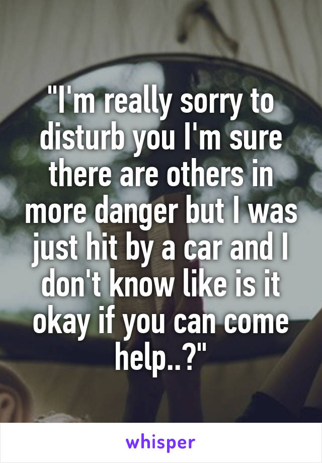 "I'm really sorry to disturb you I'm sure there are others in more danger but I was just hit by a car and I don't know like is it okay if you can come help..?"