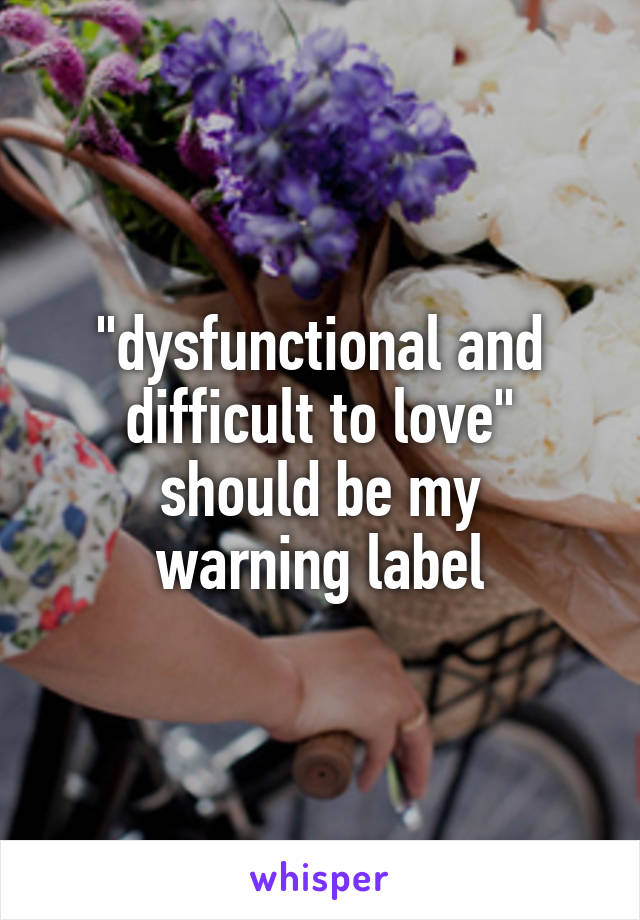 "dysfunctional and difficult to love"
should be my warning label