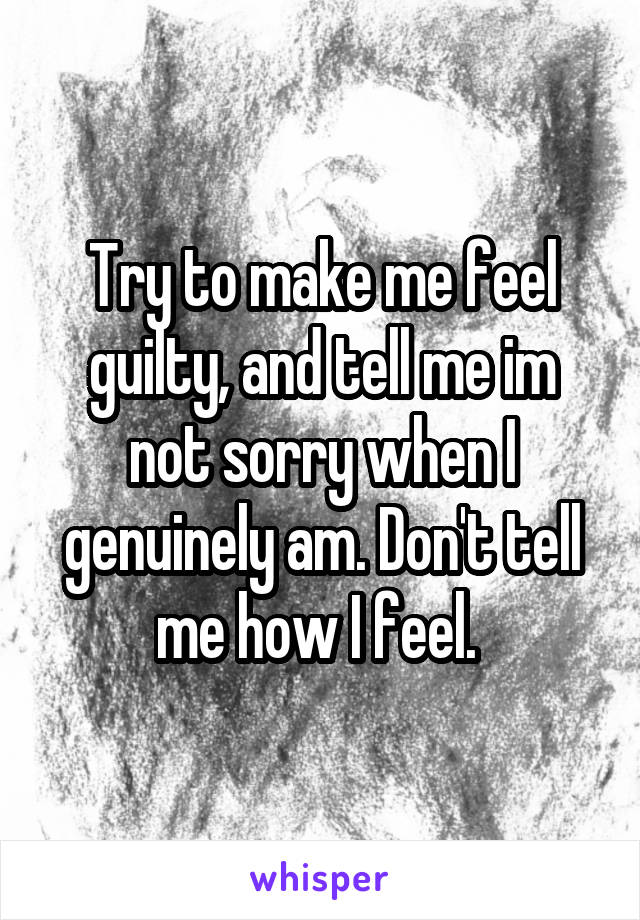 Try to make me feel guilty, and tell me im not sorry when I genuinely am. Don't tell me how I feel. 