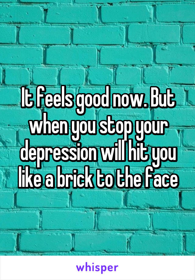 It feels good now. But when you stop your depression will hit you like a brick to the face