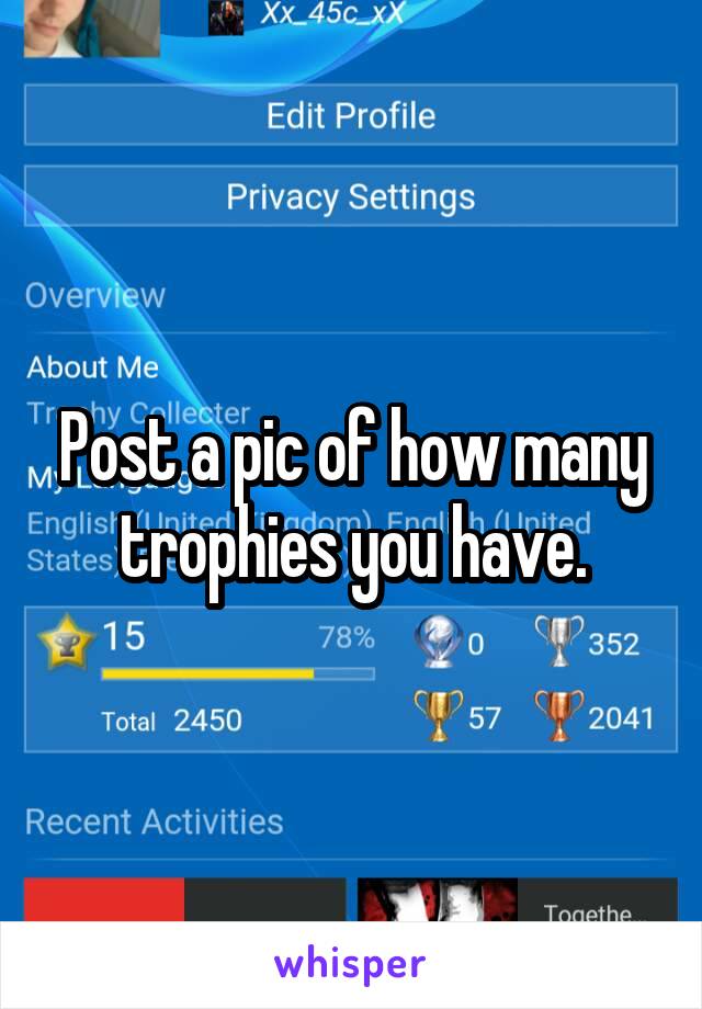 Post a pic of how many trophies you have.