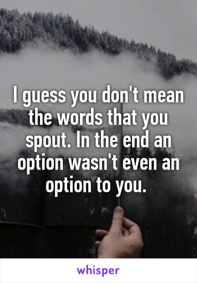 I guess you don't mean the words that you spout. In the end an option wasn't even an option to you. 