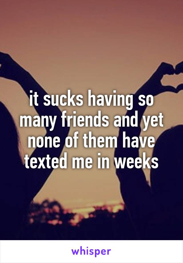 it sucks having so many friends and yet none of them have texted me in weeks