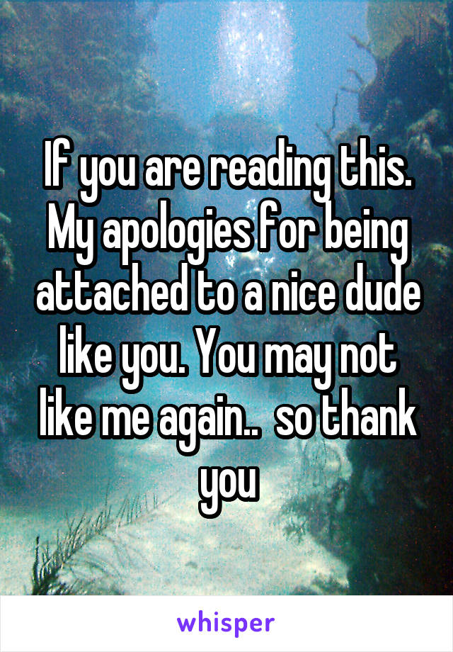 If you are reading this. My apologies for being attached to a nice dude like you. You may not like me again..  so thank you