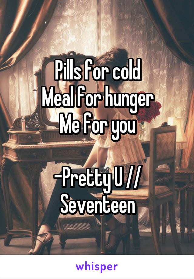 Pills for cold
Meal for hunger
Me for you

-Pretty U // Seventeen
