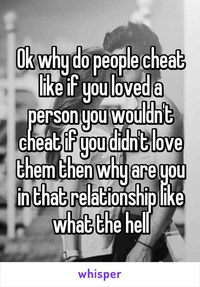 Ok why do people cheat like if you loved a person you wouldn't cheat if you didn't love them then why are you in that relationship like what the hell
