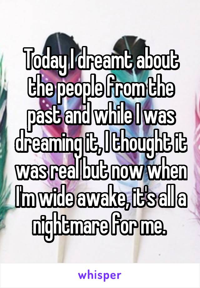 Today I dreamt about the people from the past and while I was dreaming it, I thought it was real but now when I'm wide awake, it's all a nightmare for me. 