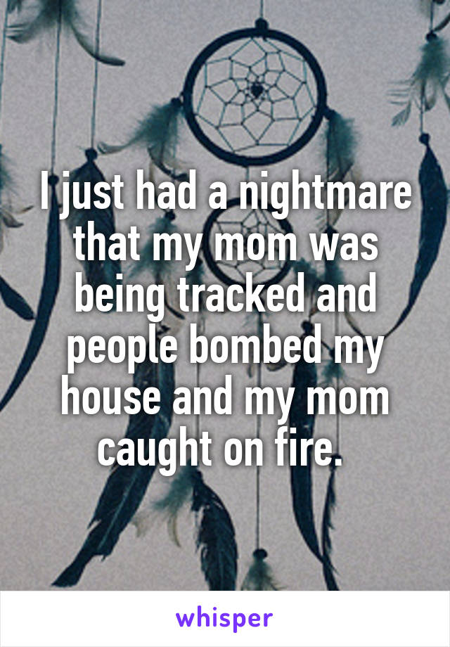 I just had a nightmare that my mom was being tracked and people bombed my house and my mom caught on fire. 