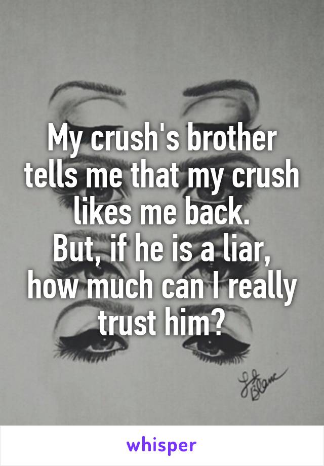 My crush's brother tells me that my crush likes me back.
But, if he is a liar, how much can I really trust him?