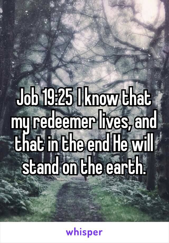 Job 19:25 I know that my redeemer lives, and that in the end He will stand on the earth.