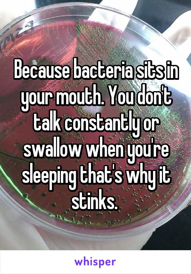 Because bacteria sits in your mouth. You don't talk constantly or swallow when you're sleeping that's why it stinks. 
