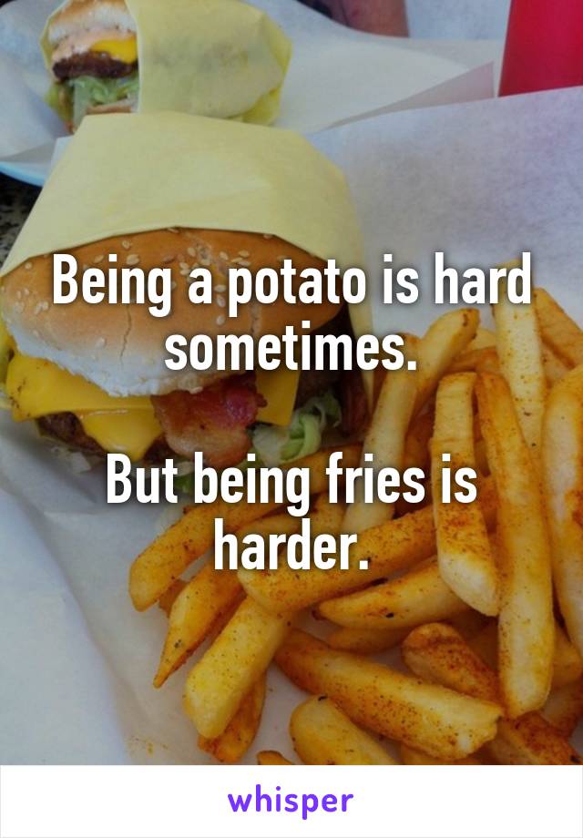 Being a potato is hard sometimes.

But being fries is harder.