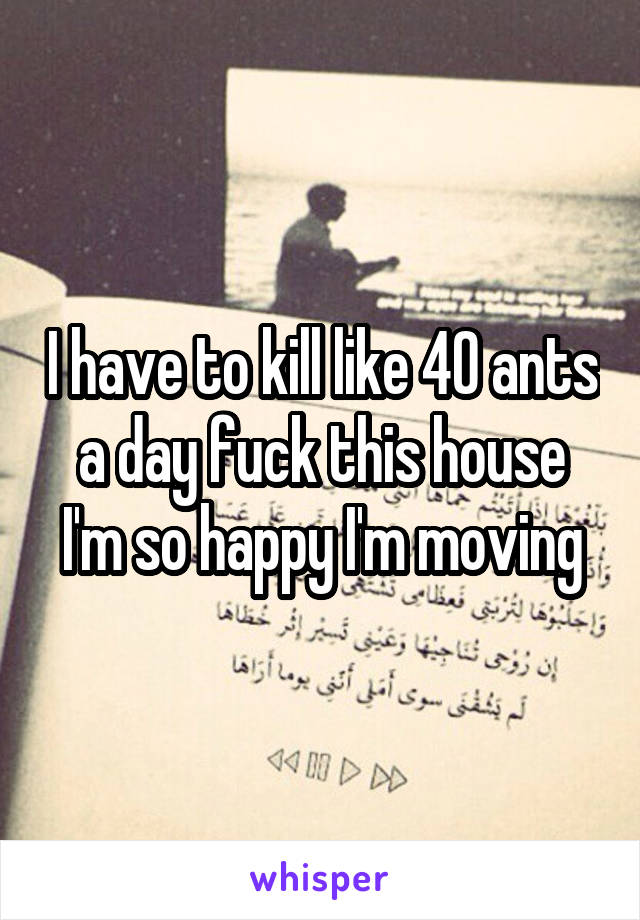 I have to kill like 40 ants a day fuck this house I'm so happy I'm moving