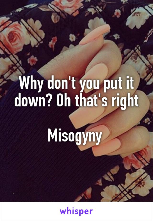 Why don't you put it down? Oh that's right

Misogyny 