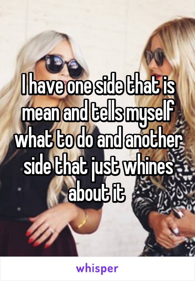 I have one side that is mean and tells myself what to do and another side that just whines about it 