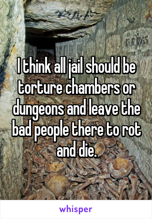 I think all jail should be torture chambers or dungeons and leave the bad people there to rot and die.
