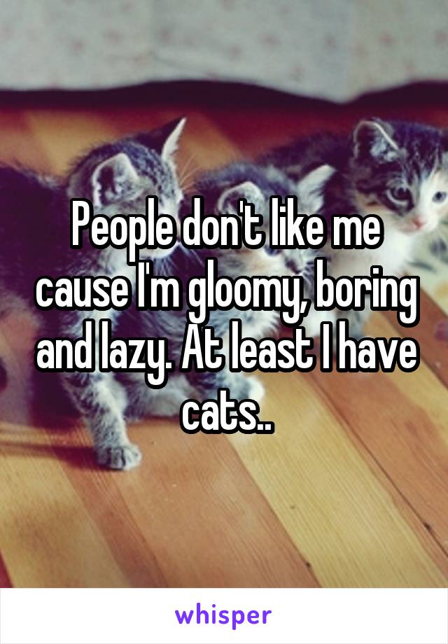 People don't like me cause I'm gloomy, boring and lazy. At least I have cats..