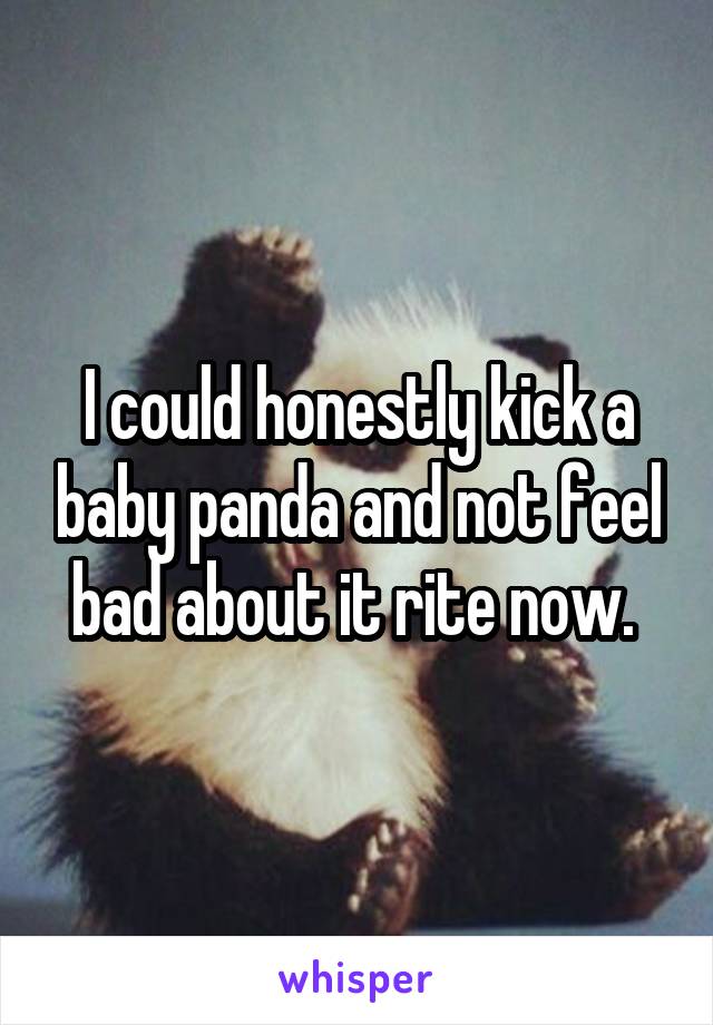 I could honestly kick a baby panda and not feel bad about it rite now. 