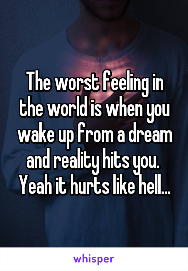 The worst feeling in the world is when you wake up from a dream and reality hits you.  Yeah it hurts like hell...
