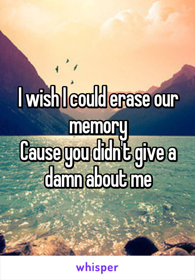 I wish I could erase our memory
Cause you didn't give a damn about me