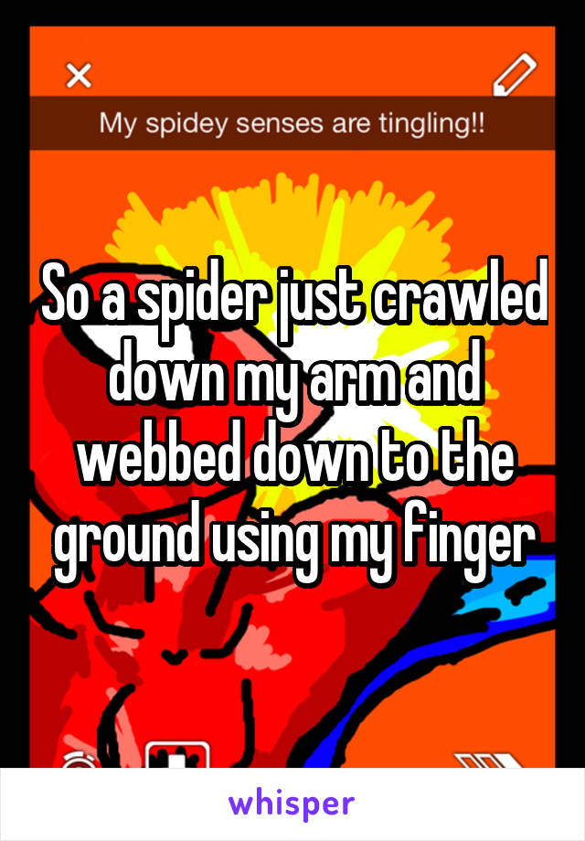 So a spider just crawled down my arm and webbed down to the ground using my finger