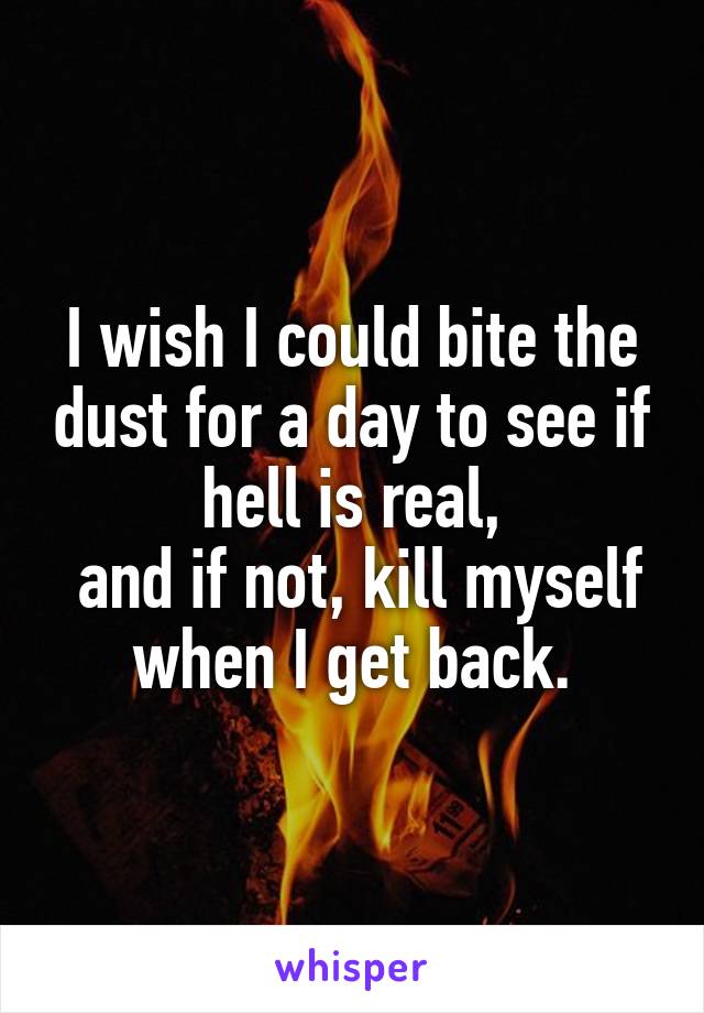 I wish I could bite the dust for a day to see if hell is real,
 and if not, kill myself when I get back.